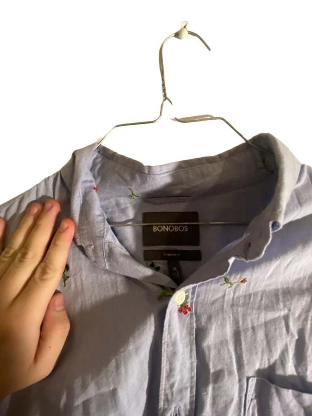 Bonobos Mens Blue Standard Fit Long Sleeve Button-Down Shirt  Floral Embroidery